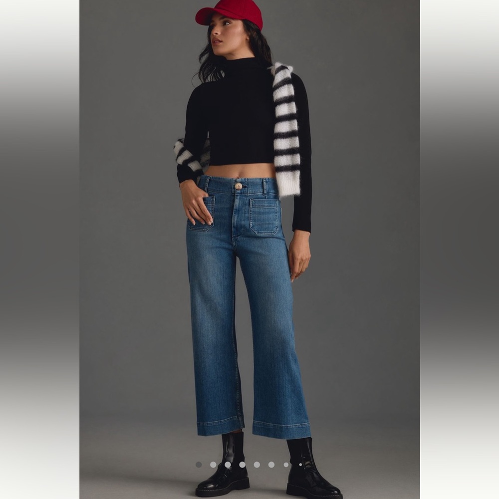 Anthropologie, Colette denim cropped wide leg pant by Maeve, medium wash, 28